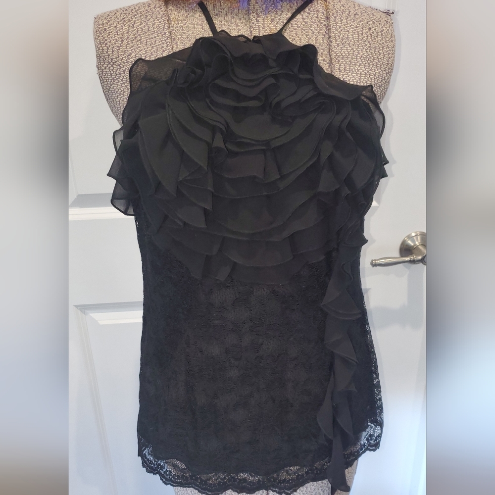 BCBG MAXAZRIA small black tank top lace and ruffles